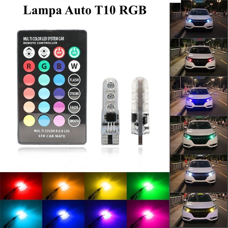 T10 RGB 5050 LED Bulb 12V-5W with Remote Control