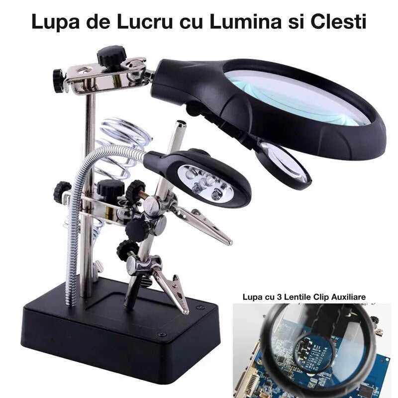 Magnifying Glass with Clamps and Light MG16129-C