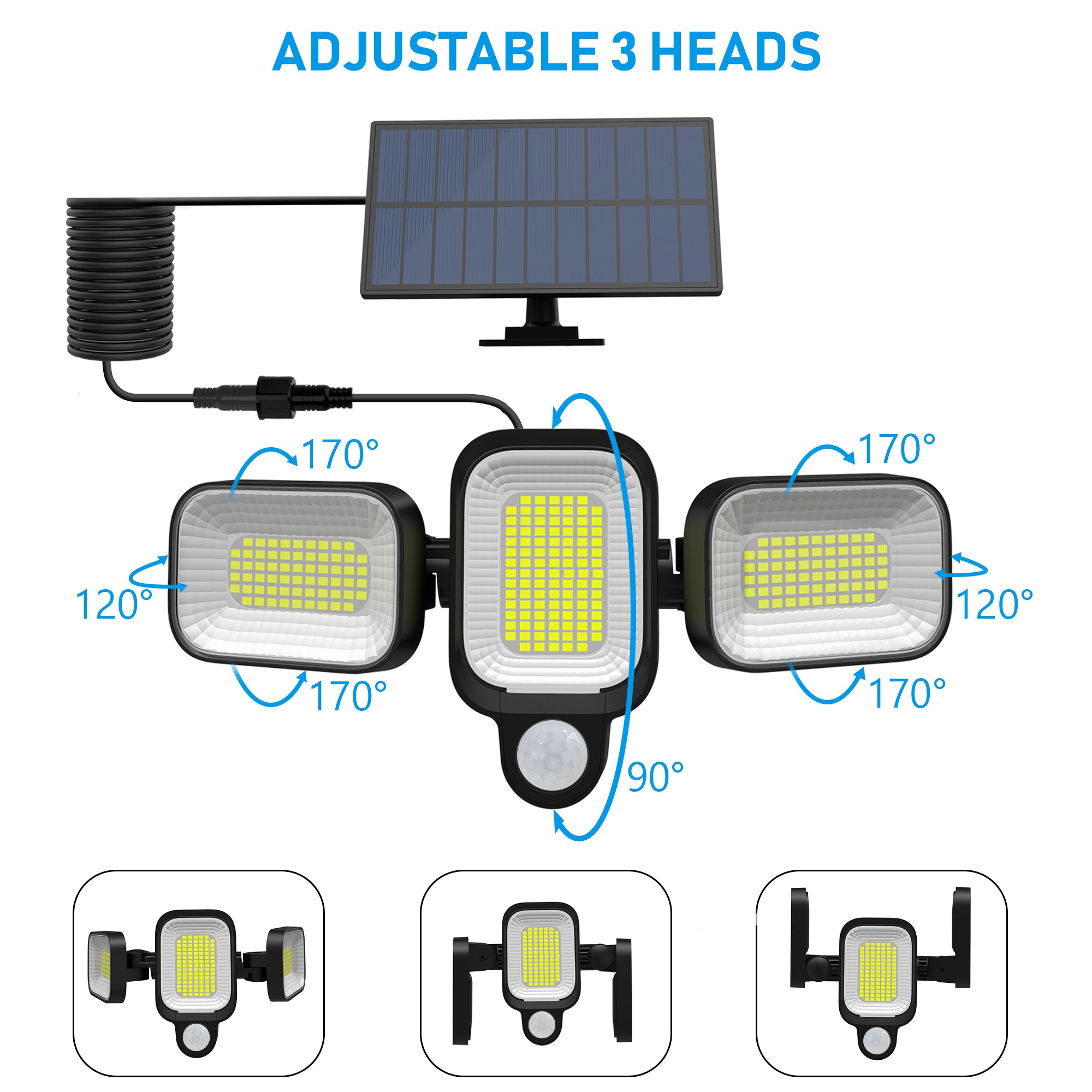 ClassLights 45W Solar LED Outdoor Lamp with Motion Sensor and Rotatable Arms, 225 LEDs