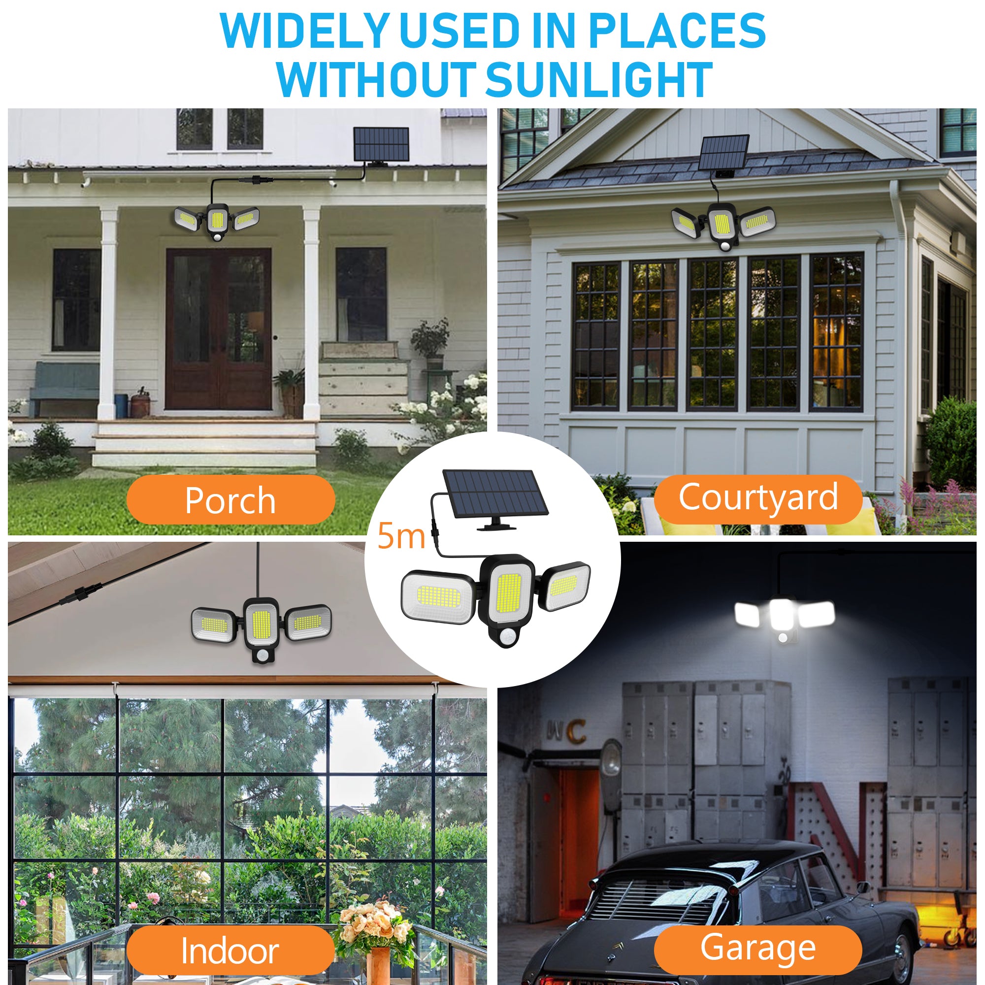 ClassLights 45W Solar LED Outdoor Lamp with Motion Sensor and Rotatable Arms, 225 LEDs