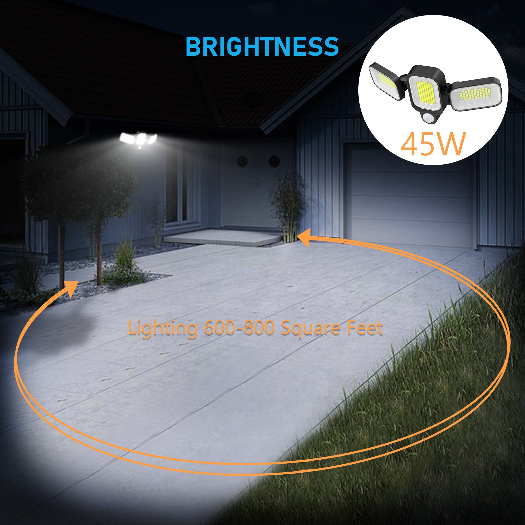 ClassLights 45W Solar LED Outdoor Lamp with Motion Sensor and Rotatable Arms, 225 LEDs