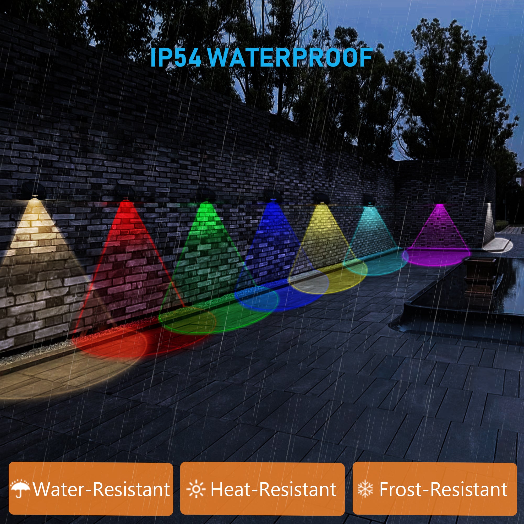 Set of 4 Outdoor Solar Wall Lights, RGBW Multicolored Light, Classlights