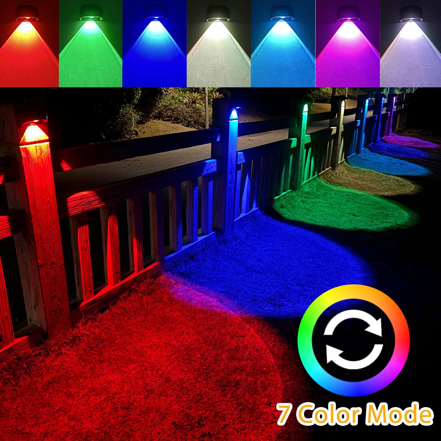 Set of 4 Outdoor Solar Wall Lights, RGBW Multicolored Light, Classlights