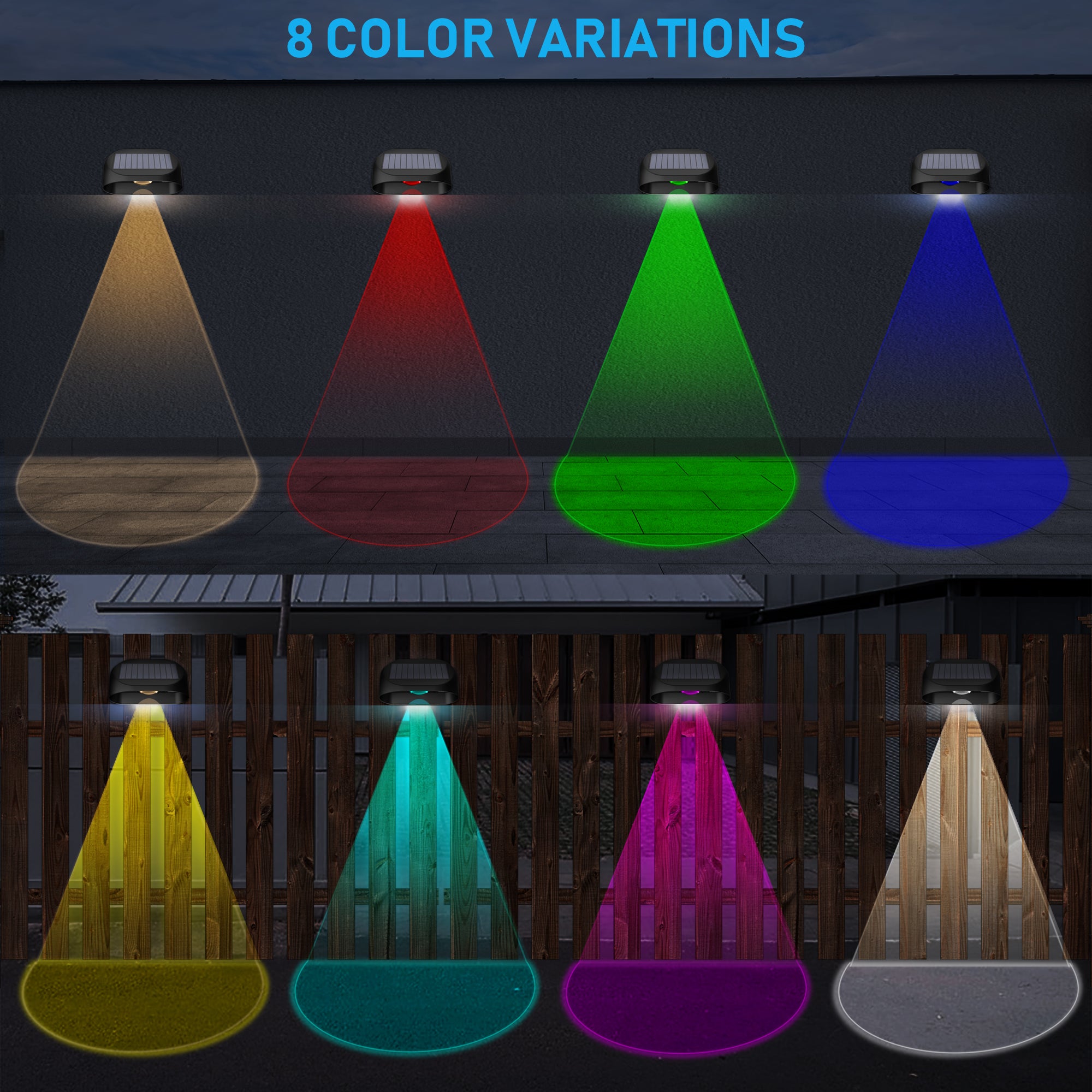 Set of 4 Outdoor Solar Wall Lights, RGBW Multicolored Light, Classlights