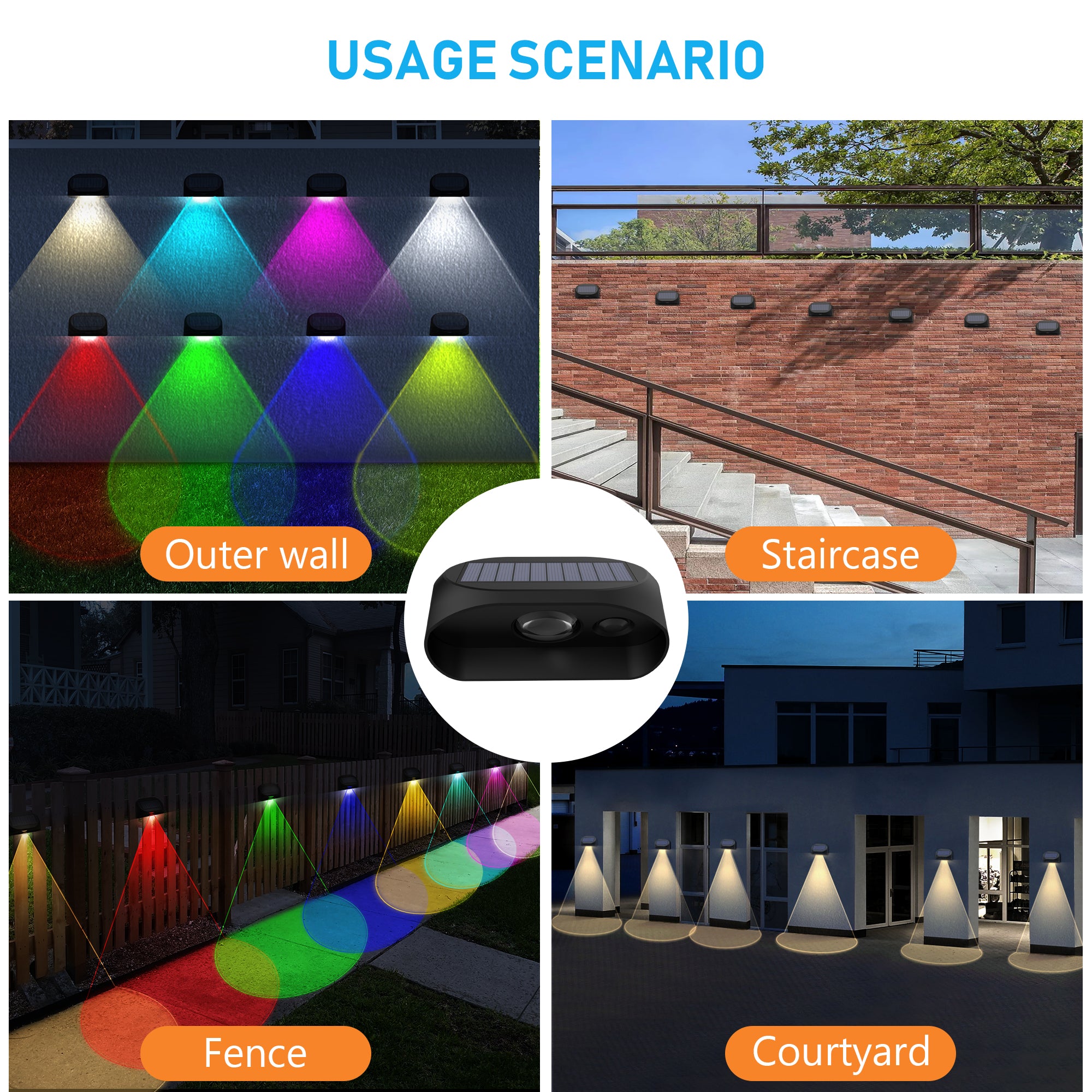 Set of 4 Outdoor Solar Wall Lights, RGBW Multicolored Light, Classlights