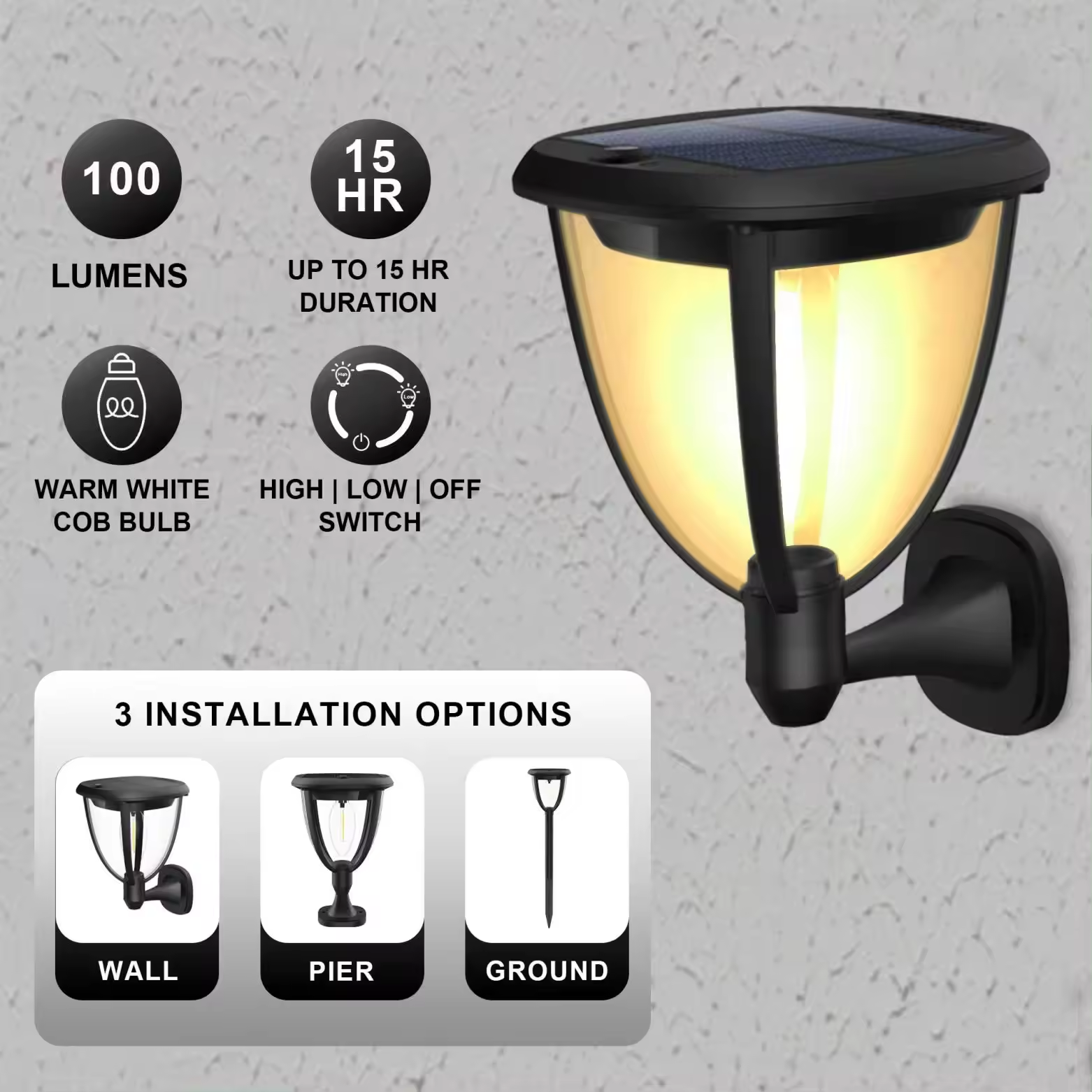 Set of 2 ClassLights 3-in-1 LED Solar Wall Lights with 3 Mounting Accessories, Ideal for Paths, Walls, and Fences