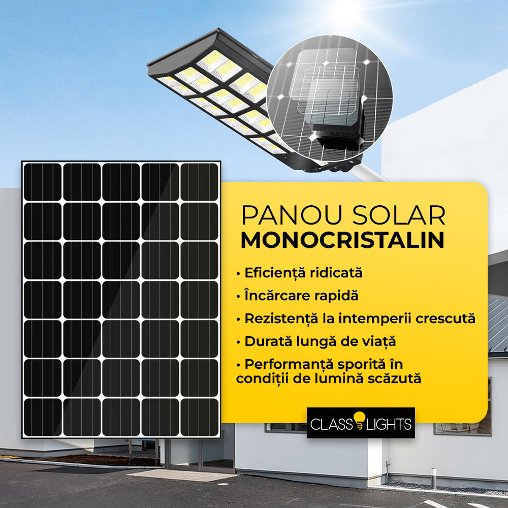 600W Solar Lamp with Monocrystalline Solar Panel, 480 LEDs, Pole + Remote Control, ClassLights