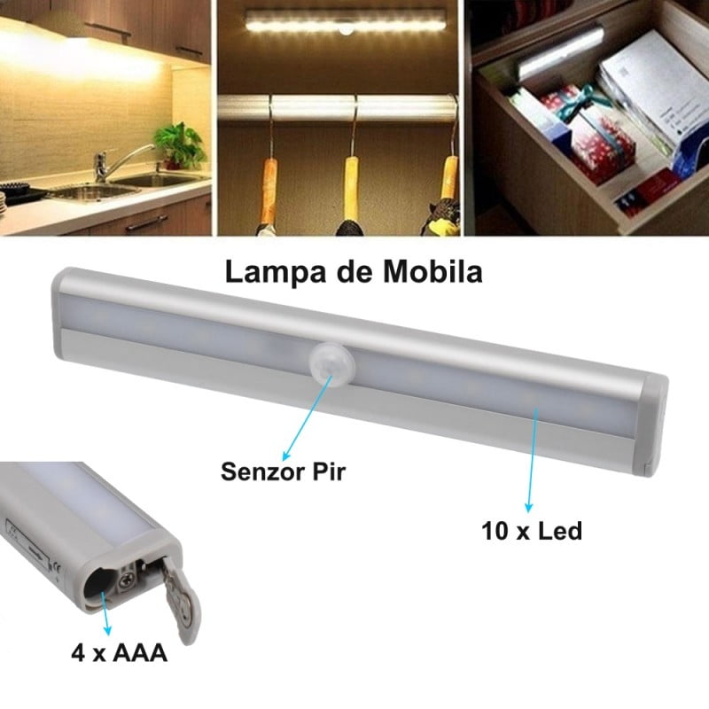 10-LED Furniture Light with Sensor - 4 x AAA