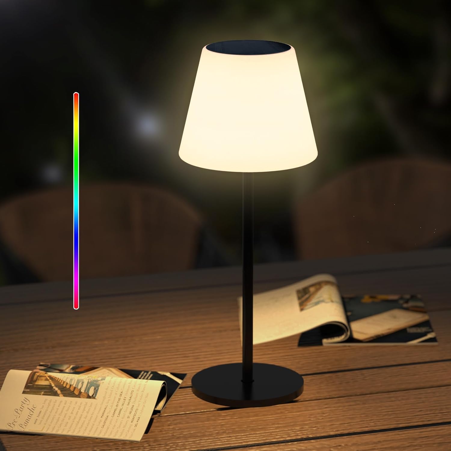 Table Lamp, Solar and USB-C Charging, RGBW Multicolor Light, Remote Control, ClassLights