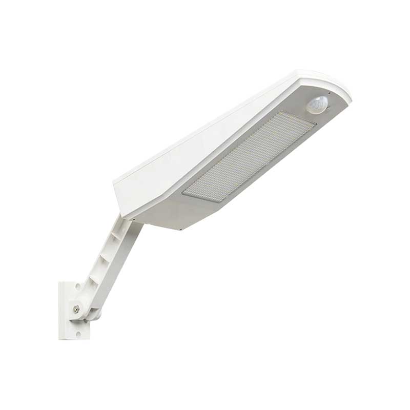Lampa solara LED de perete cu senzor de miscare, 900lm, rotire 180°, IP65, montaj pe suport reglabil, alba