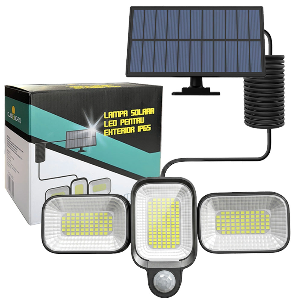 ClassLights 45W Solar LED Outdoor Lamp with Motion Sensor and Rotatable Arms, 225 LEDs