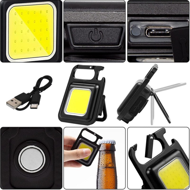 Mini LED Cob Flashlight 6W, Keychain Type, Carabiner, Aluminum Casing