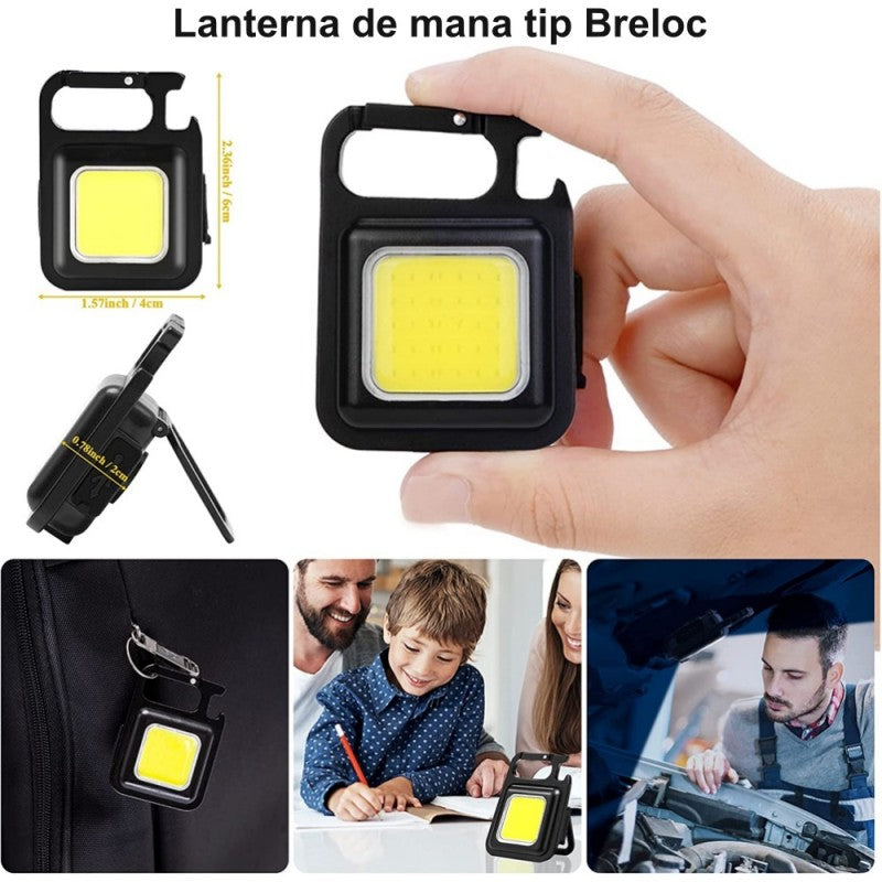 Mini LED Cob Flashlight 6W, Keychain Type, Carabiner, Aluminum Casing