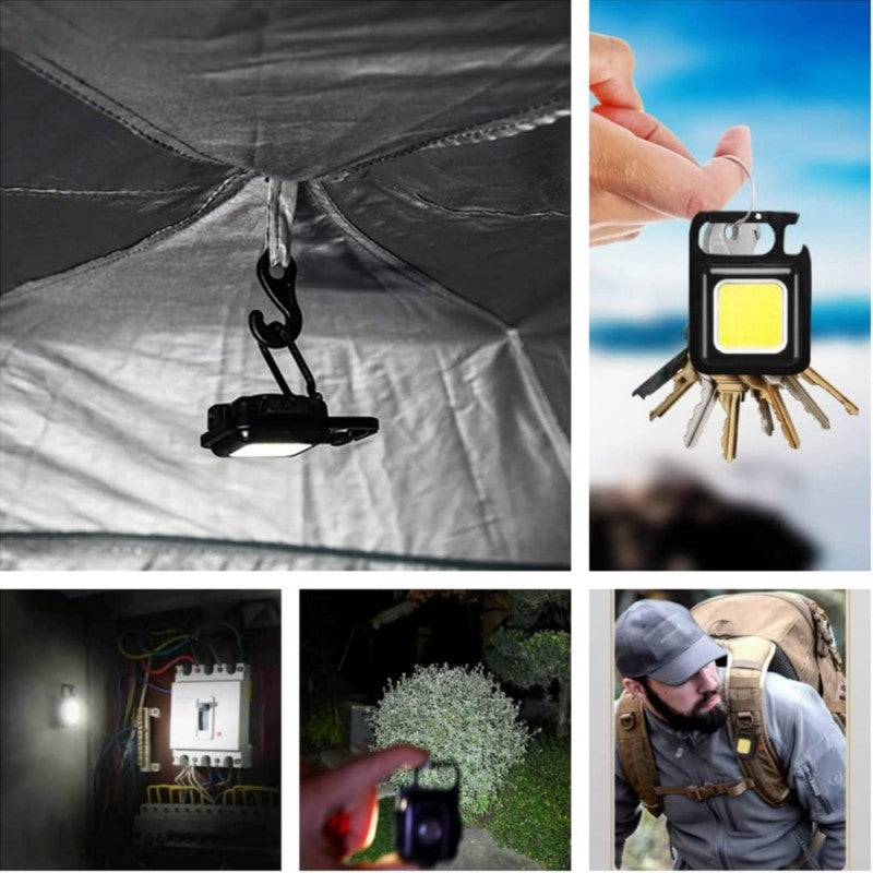 Mini LED Cob Flashlight 6W, Keychain Type, Carabiner, Aluminum Casing