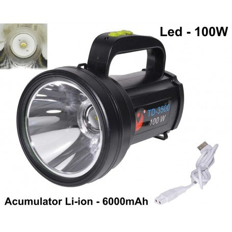 100W LED Flashlight with 3 Modes + Battery