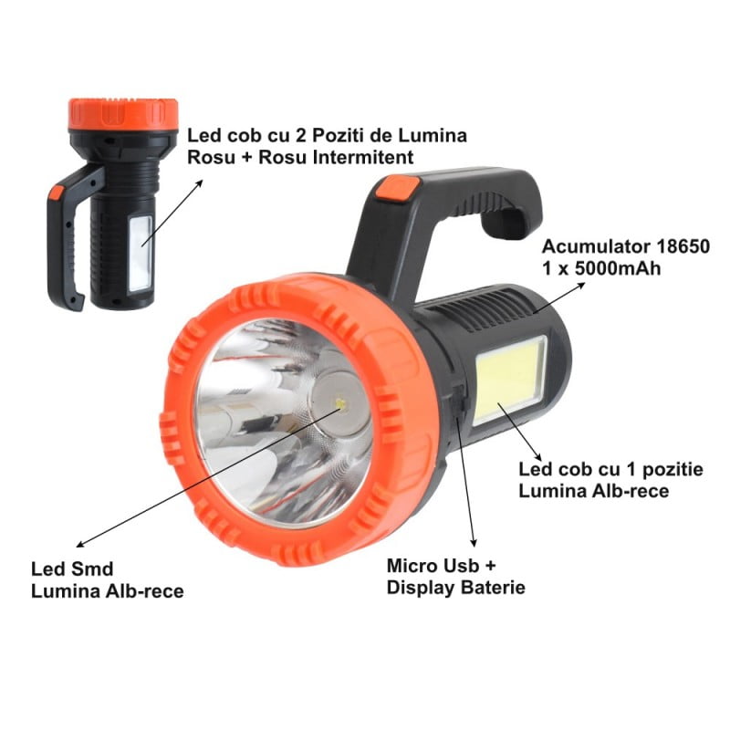 Red-White LED Flashlight with Rechargeable Battery XS-520