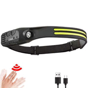 COB XPE LED Headlamp, 6 Lighting Modes, Motion Sensor, 1200mAh Battery, 230° Wide Angle, IPX4 Water Resistant