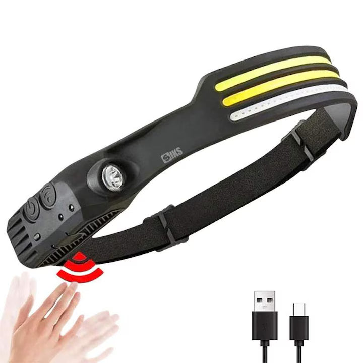 LED COB Headlamp with Motion Sensor, 4 Light Sources, USB Type-C Rechargeable, Waterproof