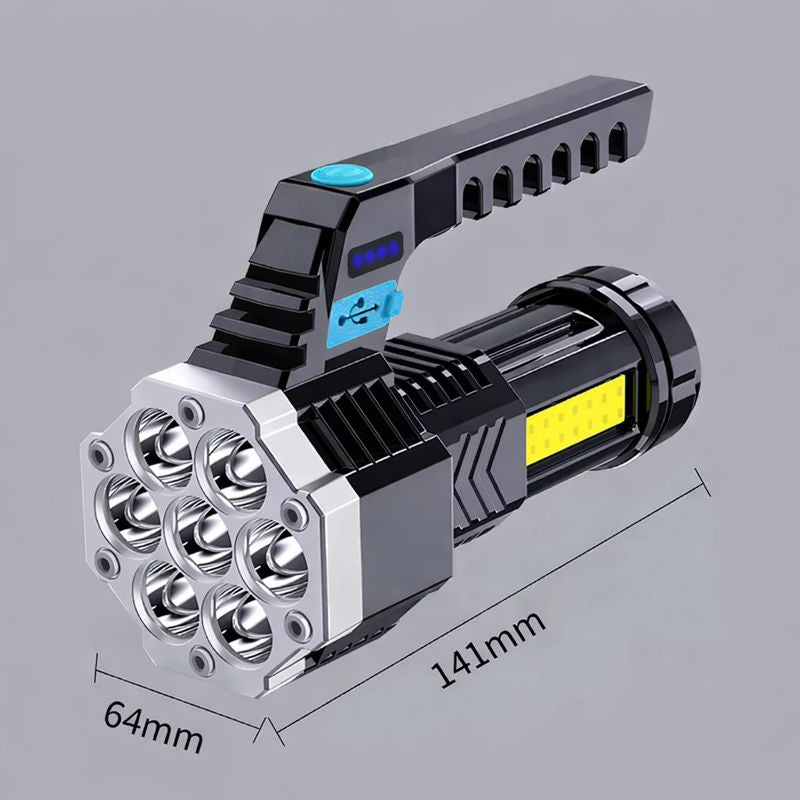 USB Rechargeable LED Flashlight - 9 Powerful LEDs, 4 Lighting Modes, 2400mAh