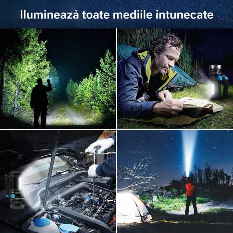 USB Rechargeable LED Flashlight - 9 Powerful LEDs, 4 Lighting Modes, 2400mAh