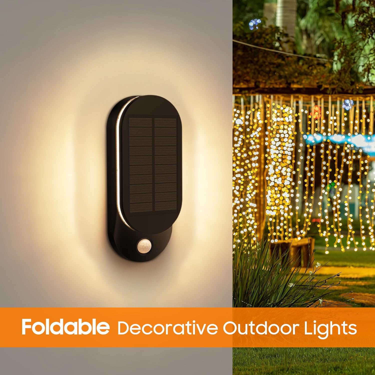 Foldable Solar LED Lamp with Motion Sensor - Wall Light for Sidewalks and Paths, ClassLights