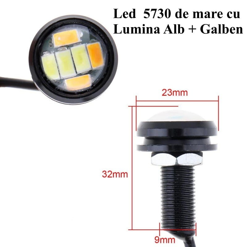 White + Amber 23mm / 12V LED, 5730, 2 Pcs/Set