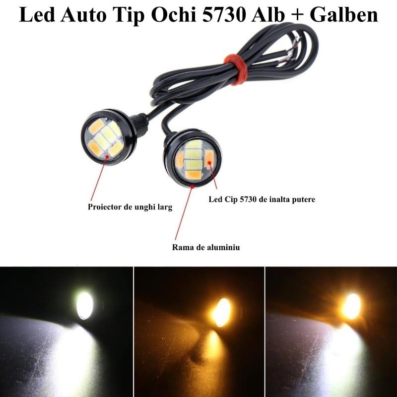 White + Amber 23mm / 12V LED, 5730, 2 Pcs/Set