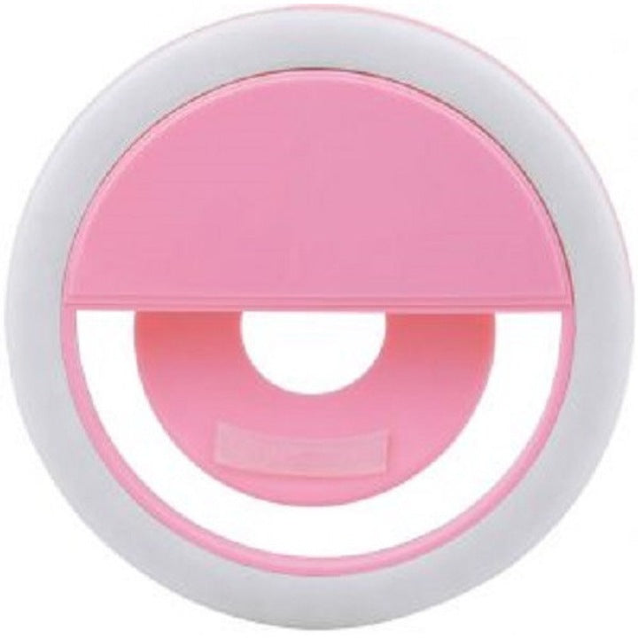 Portable Pink LED Selfie Ring Light, 3 Brightness Levels, Rechargeable