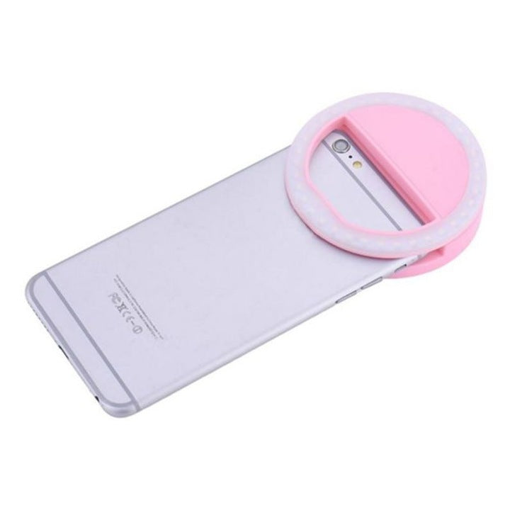Portable Pink LED Selfie Ring Light, 3 Brightness Levels, Rechargeable