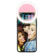 Portable Pink LED Selfie Ring Light, 3 Brightness Levels, Rechargeable