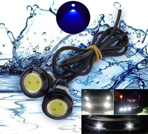 Waterproof Car LEDs with Wire, 23mm Diameter, 12V, 9W Power, Set of 2, Blue