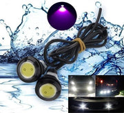 Waterproof Car LEDs with Wire, 23mm Diameter, 12V, 9W Power, Set of 2, Purple