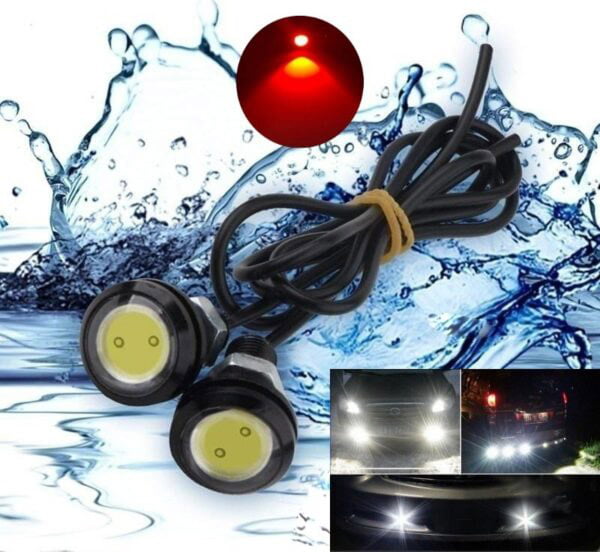 Waterproof Car LED Lights with Wire, 23mm Diameter, 12V, 9W Power, Set of 2, Red