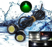 Waterproof Car LEDs with Wire, 23mm Diameter, 12V, 9W Power, Set of 2, Green