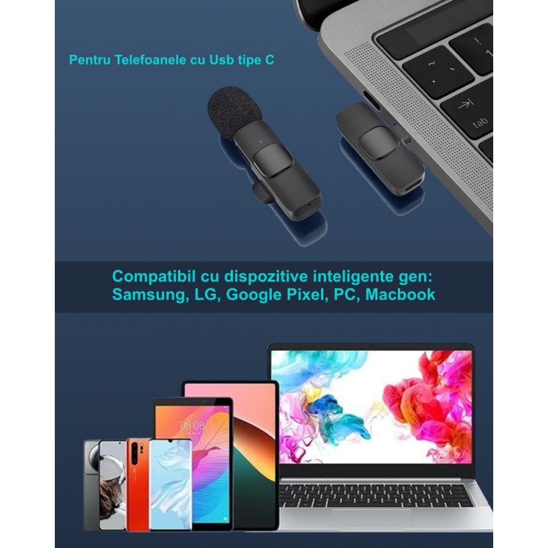 Vlogging Microphone, Wireless, 65mAh Battery, Lavalier, Type-C