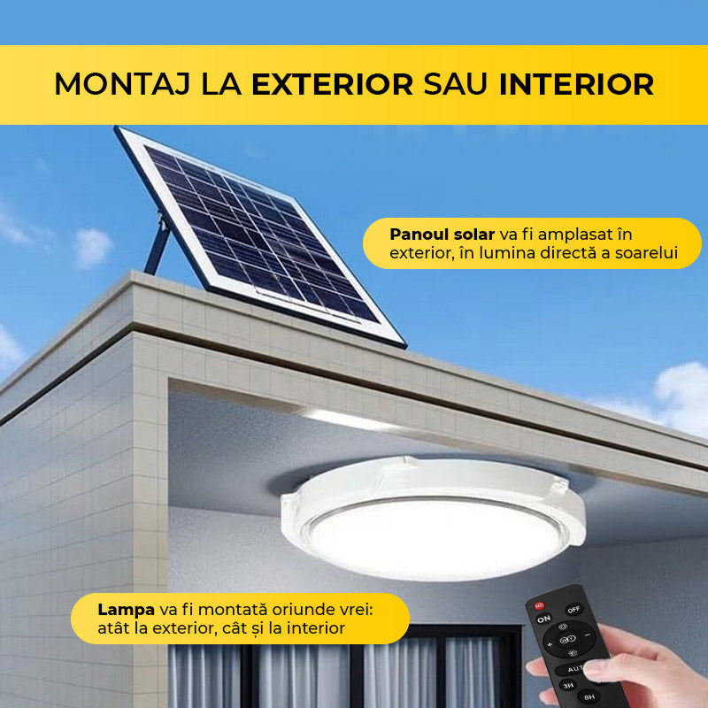 100W LED Fixture with Solar Panel, Indoor/Outdoor, Round Ceiling Light, Cool/Warm Light, ClassLights