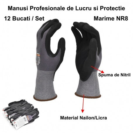 Professional Nitrile Work Gloves NR8. - 12 pcs/set