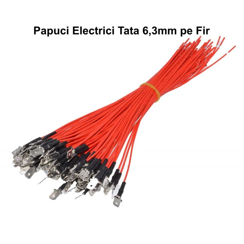 TATA Electrical Spade Connector, 6.3MM, 20 cm Wire, 100pcs/Set, Red