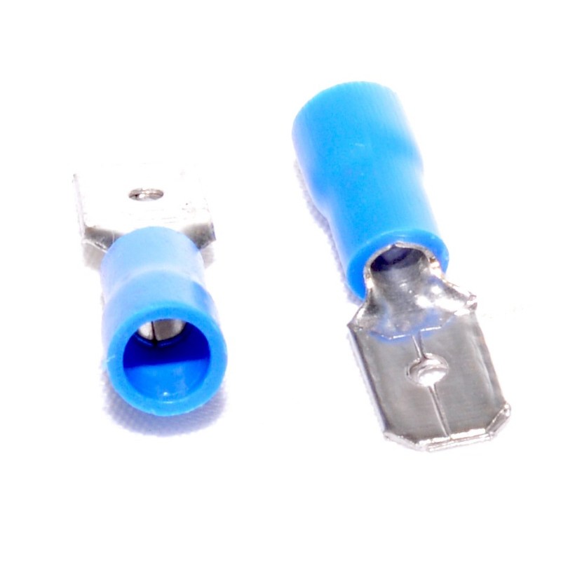 Insulated Electrical Terminal Lugs, Male, Blue, 6.3mm, 100pcs/bag
