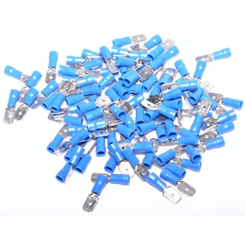 Insulated Electrical Terminal Lugs, Male, Blue, 6.3mm, 100pcs/bag