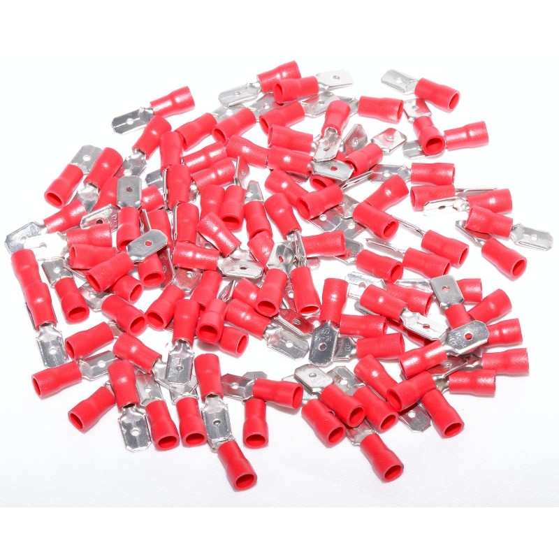 Insulated Male Spade Terminal Red 6.3MM 100PCS/Bag