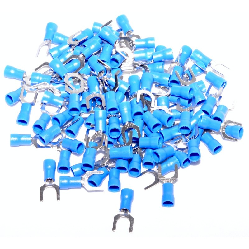 Fork Insulated Crimp Terminal Ø 6mm - Blue, 100 pcs/set