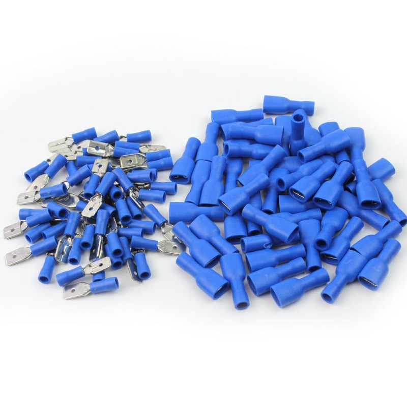 Insulated Automotive Crimp Terminals - Blue / 6.3mm Male+Female 200Pcs/Set