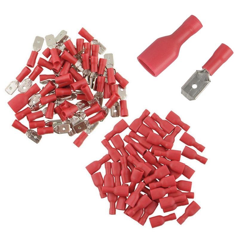 Insulated Car Terminals - Red / 6.3mm Male+Female 200pcs/Set