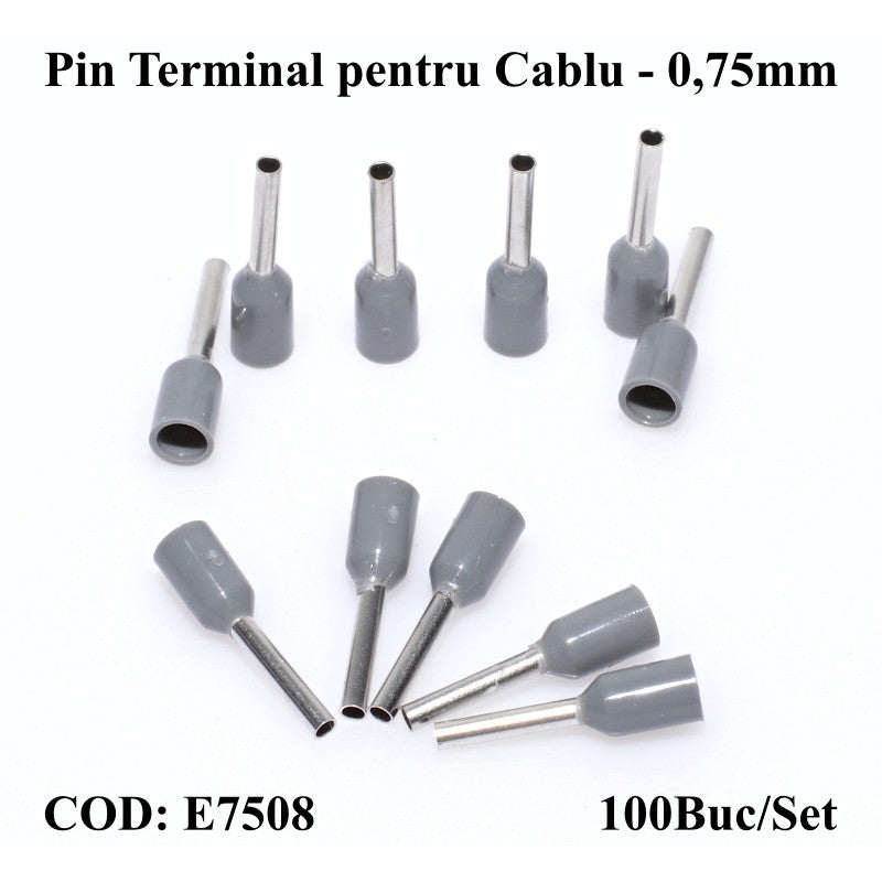 E7508 Gray Wire End Ferrule, 100Pcs/Set