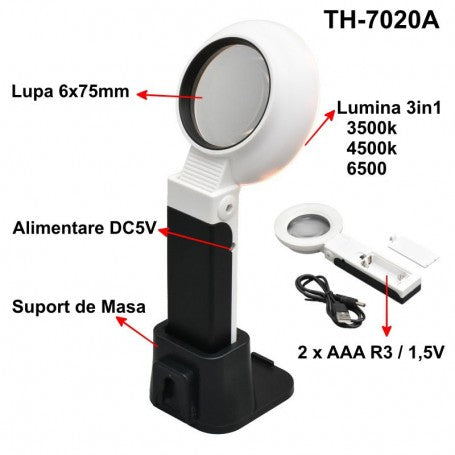 Magnifying Lamp 16x50mm with Light, Stand and Power Supply / TH-7020A