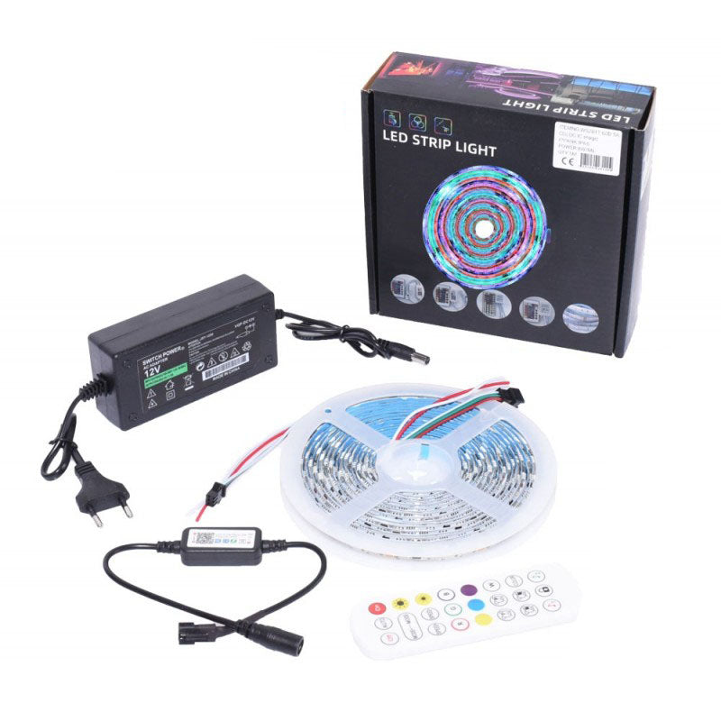 LED Strip Set + Power Supply + Remote Control + iOS/Android Controller, Bluetooth, 300 LEDs, IP65, 5m