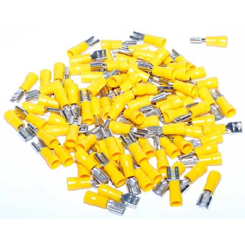Insulated Female Spade Connector Yellow 6.3MM 100PCS/BAG