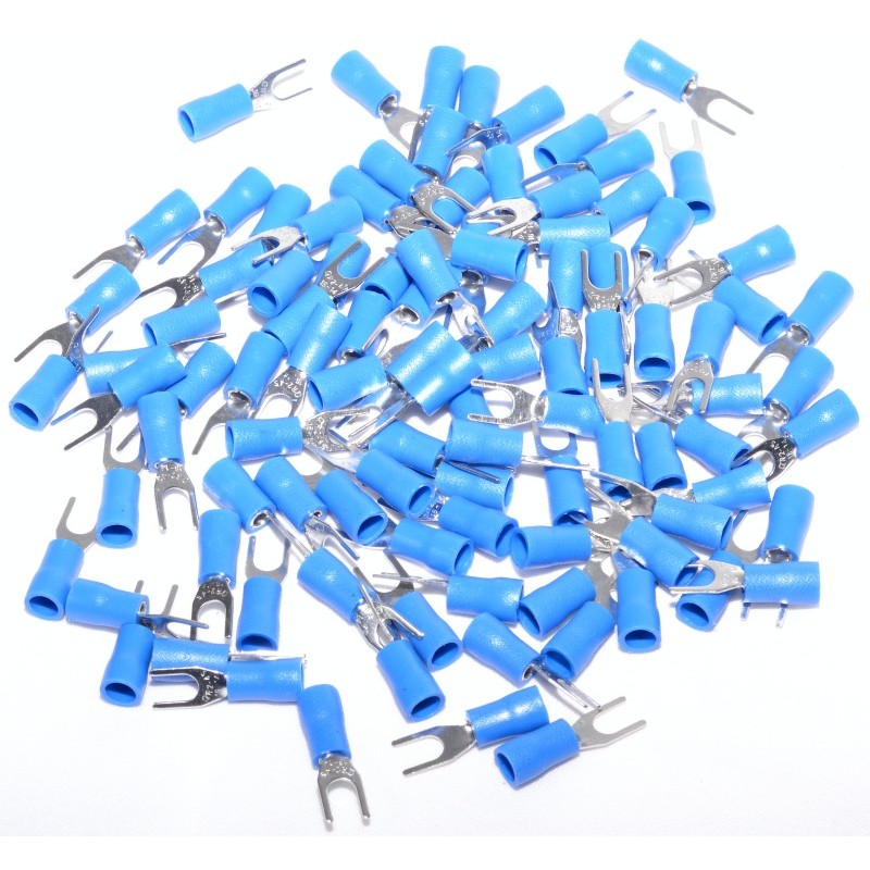 Fork Type Electrical Terminal Ø 4mm - Blue, 100 pcs/Set