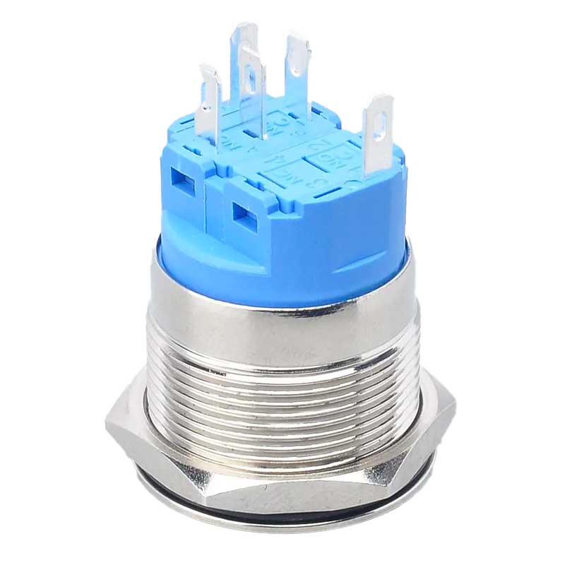 16mm Push Button with Return, 12-24V, Blue LED, Plug included, ElectroAZ